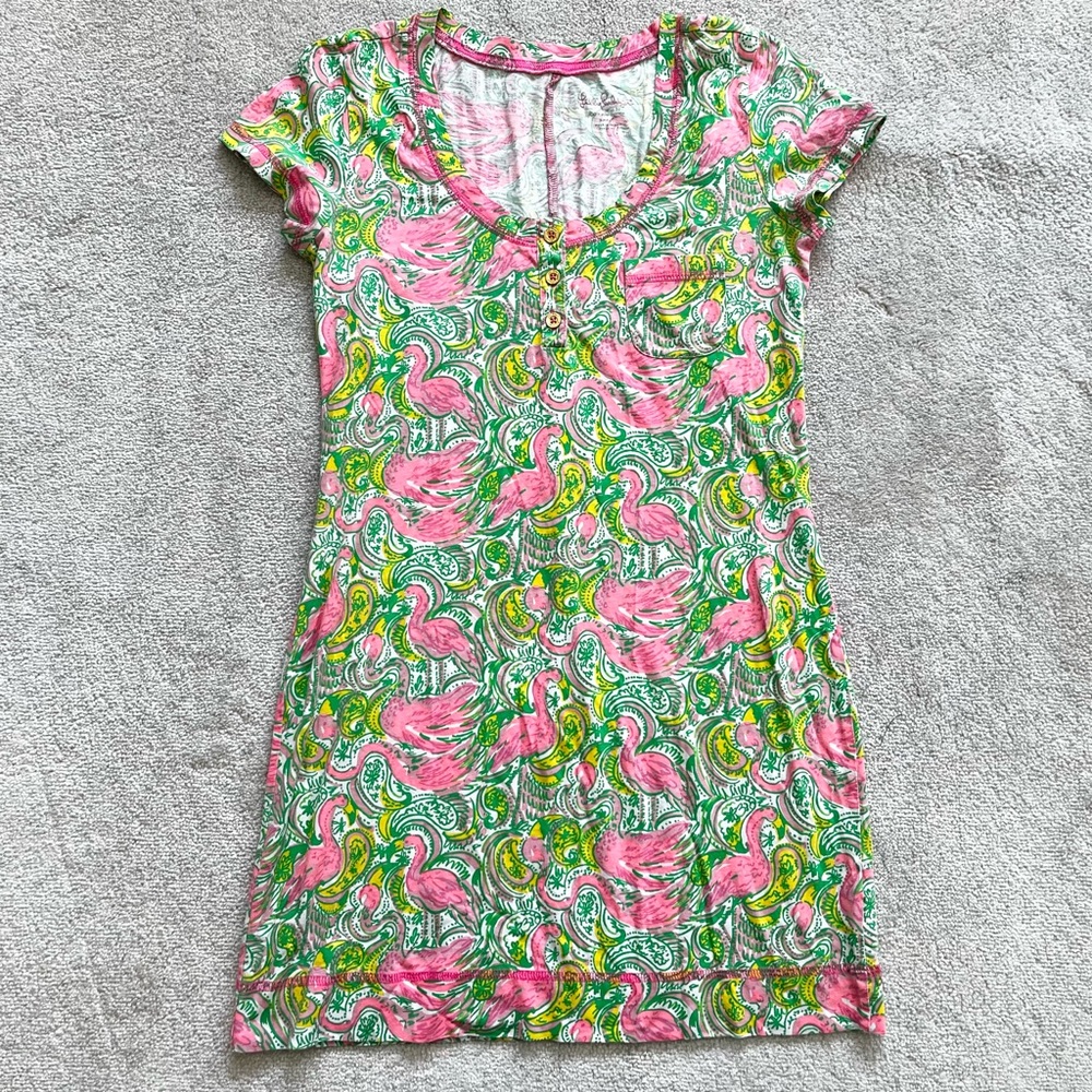 LILLY PULITZER BRITTON HENLEY DRESS SIZE SMALL FLAMINGO PRINT VACATION PRETTY - Picture 10 of 10
